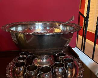 Rogers silver plate on copper punch bowl set