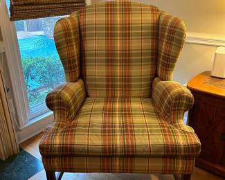 Pair of oversized and custom wing back chairs 