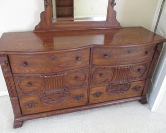 Antique Dresser & Mirror Nicely Carved Oak
