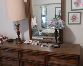 vintage triple dresser,  lamps