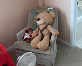 chair, stuffed  animals,  swag lamp