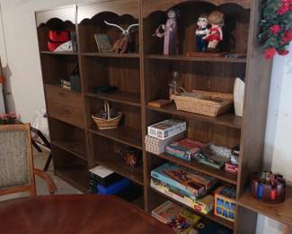 book  shelves  and  basement  misc,  games