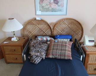 nice electric hospital  twin  bed, pillows,  lamps, night  stands