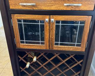 CUSTOM MADE WINE BAR SOLID BROWN MAPLE WITH SOLID ELM ACCENTS! FABULOUS CRAFTSMANSHIP ON THIS AMISH BUILT PIECE. 