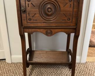 ANTIUE SMALL TABLE WITH BRASS RAIL EDGING, 