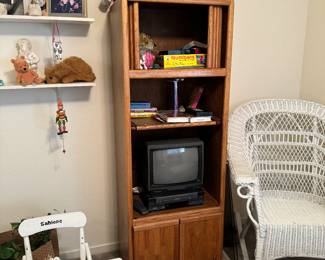 Oak cabinet and some toys for the tots 