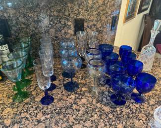 Also some blue and some green, all very very lovely and I also see a decanter in the back 

PS MORE PICTURES OF KITCHEN COMING 