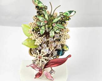 Lot #SB 321 - Vintage Denver Designer Stanley Hagler Swarovski Rhinestone Brooch in Gold Tone Backing -3 1/4" Tall Butterfly Pin