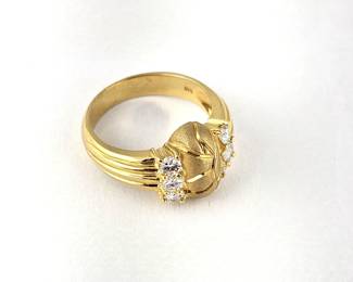 Lot #SB 312 - Solid Gold 18k Ring with Six Round Brilliant Cut Natural Diamonds - Matte Finish on Center Design - Size 6.5