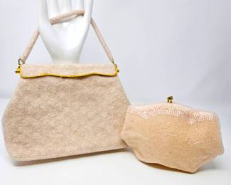 Two Vintage Pink Beaded Evening Hand Bags / Purse / Clutch Elsie Tu Hong Kong Purse & Nieman Marcus Clutch