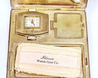 1930s Illinois Watch Case clock and powder case