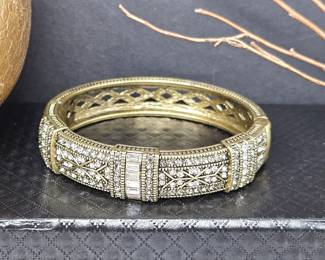 Lot #SB 336- Dressy Heidi Daus Bronze Tone Hinged Bangle Bracelet full of Swarovski Crystals - Reversable - Size M/L
