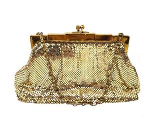  Vintage Whiting & Davis Gold Mesh Evening Handbag w/ Two Inside Pockets - Includes Original Hand Mirror