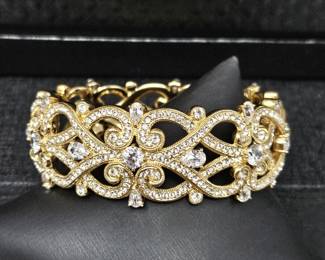 Lot #SB 335- Exquisite Gold/Bronze Tone Dressy Crystal Bangle Bracelet w/ Hinge from Nordstrom - Sz Small