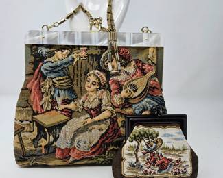 Set of Vintage Woven Tapestry Handbag and Coin Purse