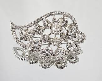 Lot #SB 333 - Vintage Rhinestone Brooch by Hattie Carnegie with Silver Tone Backing 2.5"L x 1.5"T