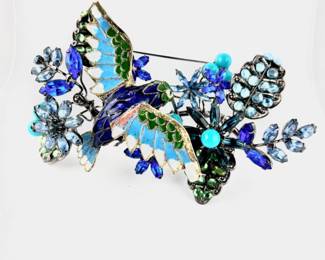 Lot #SB 324 - Amazing Vintage Large Brooch Designed and Made by Lawrence VRBA w/ Crystals and Enamels on Pewter Setting 