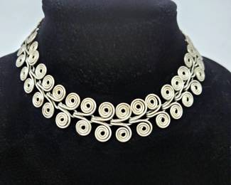 Hand Coiled Egyptian Style 14" Choker Necklace - 59.3g of Sterling Silver