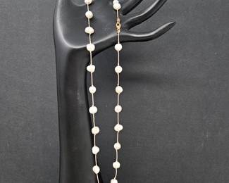 Chinese Cultured Freshwater Tea Cup Pearl Necklace Strung on Silk - 16" Necklace w/ 14k Gold Clasp