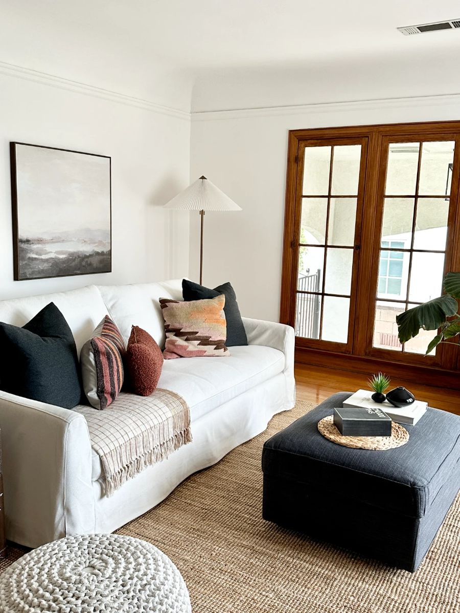 For sale - jute rugs, white sofas, kilim pillows, floor lamps, artwork & decor