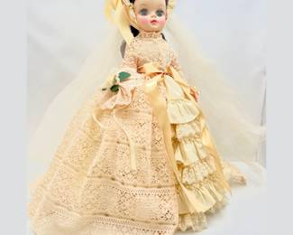 Hard To Find! 1965 Effanbee Doll Black Hair, Blue Eye Bride- Elegant Victorian Lace Gown & Veil #1725 18" tall