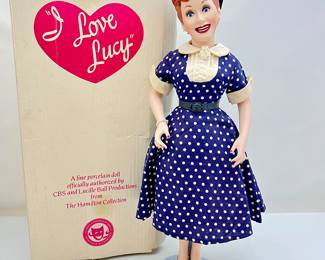 Vintage Porcelain "I Love Lucy" Doll 18" Lucille Ball in Iconic Blue Polka Dot Dress - by Hamilton Collection