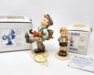 Set of Two Vintage Hummel Figurines 1991 Final Issue "Globe Trotter & First Issue "No Thank You" 1996