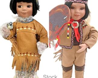 Set of 2 Danbury Mint Native American Porcelain Dolls- by Artist Gregory Perillo- “Pathfinder” & “Bird Song”
