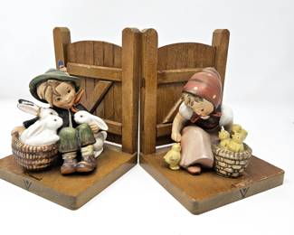 Early Goebel Hummel "Playmates" & "Chick Girl" Bookends w/ Figurines