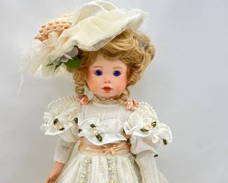 Sweet 15” Porcelain Doll in Romantic Style Victorian Dress Vivid Violet Eyes and a Beautiful Cherub Face