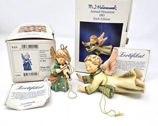 Set of Two Goebel Hummel Figurines Christmas Ornaments - One a 1993 Final Issue - Both in Original Box