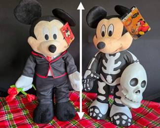 Set of Two Large 2ft Tall Mickey Mouse Plush Greeters - Halloween Greeter and Valentine Greeter