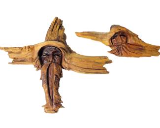 Lore Signed Carved Wood Wizard Sculptures