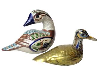 Vintage Signed Brass Ceramic Duck Etc