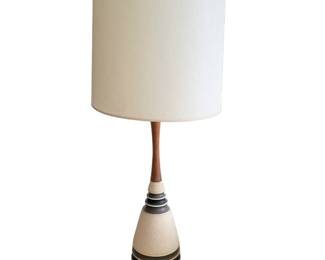 Mid Century Walnut and Ceramic Table Lamp