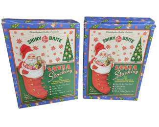 2 Radko Shiny Brite Santa Stockings