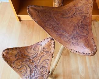 Tooled Leather Floor Stools