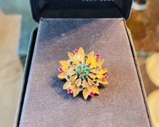 14kt gold pin with stones