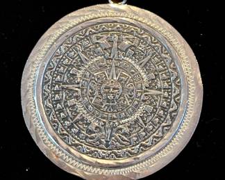 Sterling Silver Mexican Aztec Calendar Pendant