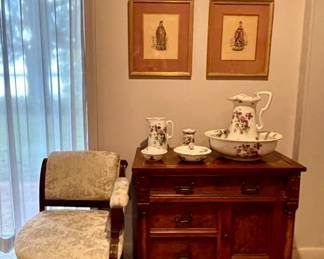 Eastlake Washstand, & Antique Eastlake Corner Chair