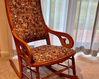 Vintage Rocker With Wonderful Children of the World Upholstery C. 1940