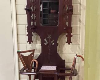 American Victorian Mahogany Eastlake Hall Tree C. 1880