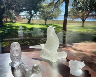 Waterford Crystal Owl, Fenton Frosted Glass Bird, Frosted Glass Birds