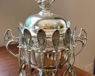 Vintage Silverplate Sugarbowl with Spoons
