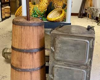Primitive Butter Churn, Antique Metal , Antique Conservo Toledo Cooker Co Smoker