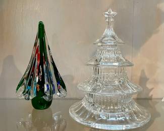 Murano Millefiori Handblown Art-glass Christmas Tree, Gorham Crystal Candy Dish Christmas Tree