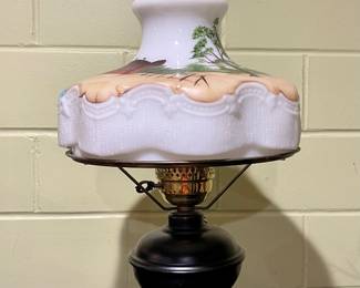 Antique Cast Iron Base Oil Lamp Converted to Electric