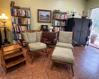 1950’s Early American Style Maple Tiered Table, Chairs, & Ottoman