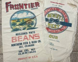 Vintage Frontier Brand Pinto Bean Sack, Bewley Mills Flour Sack Fort Worth