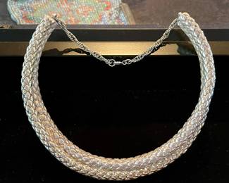 Vintage Heavy Sterling Silver Weave Style Choker Necklace